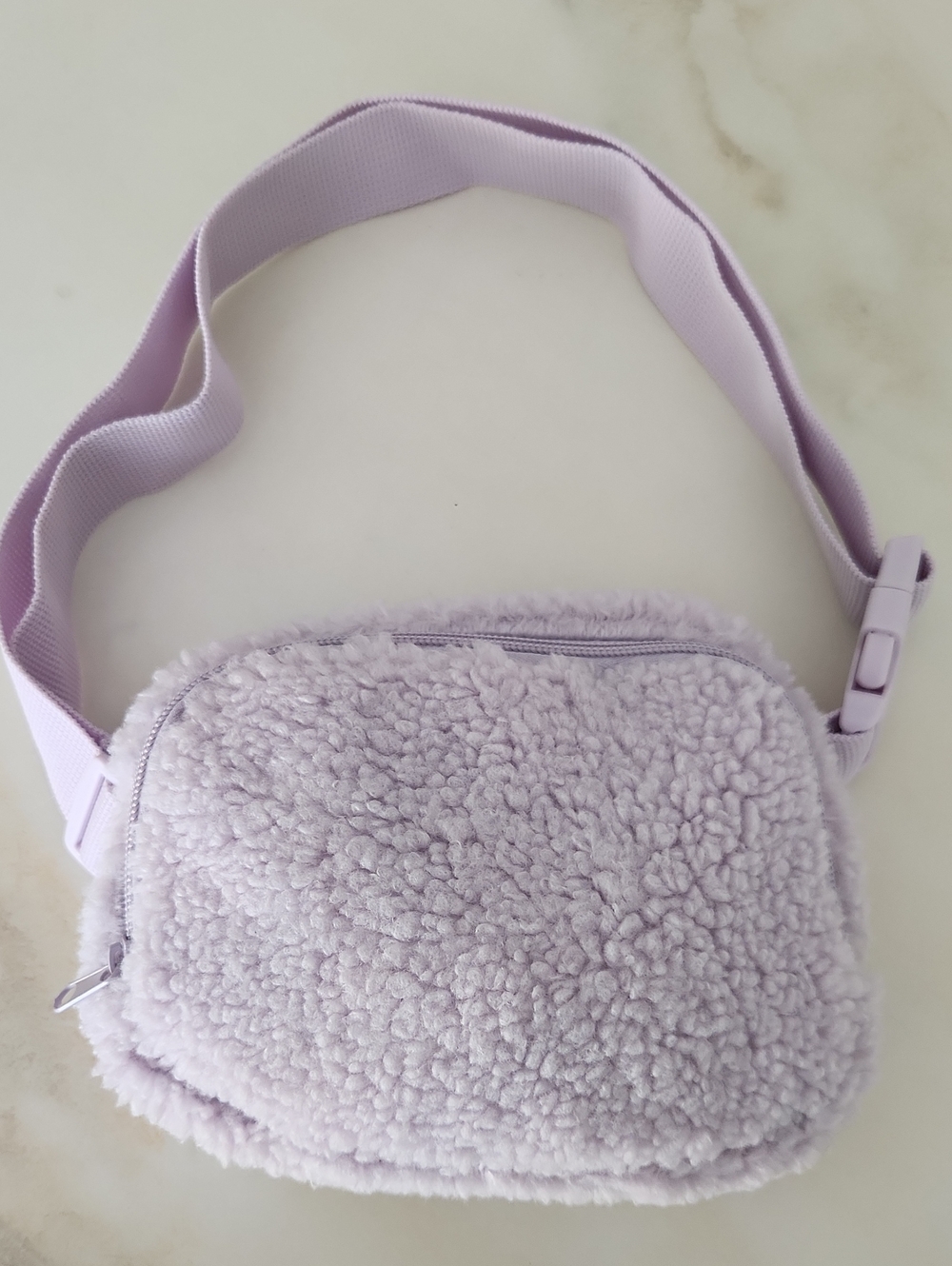 Lavender Faux Shearling Crossbody Pouch Or Belt Bag